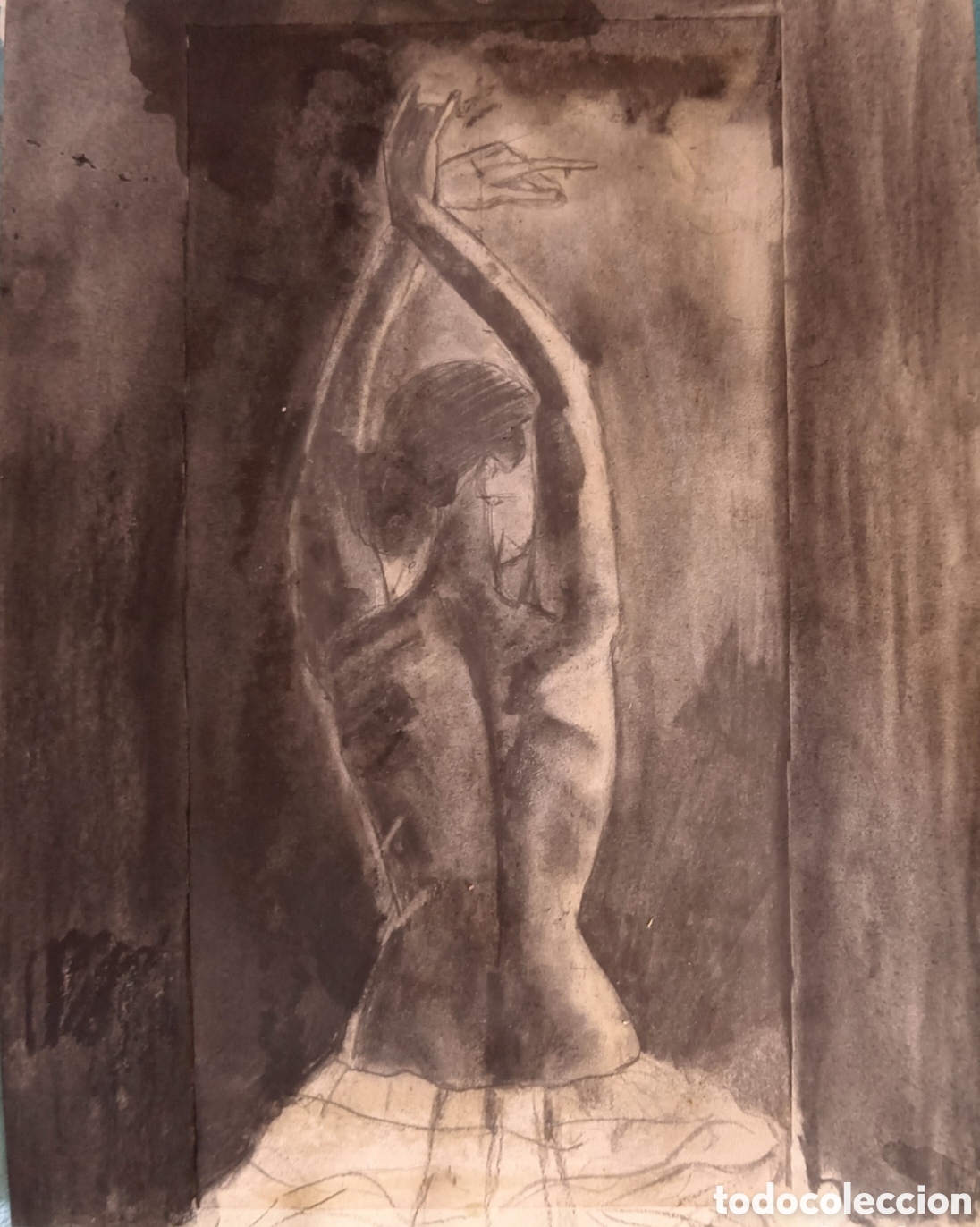 Arte: Original pintura a carboncillo, acr&iacute;lico (4) sobre papel doble bailarina 36cmx27,7cm... Muy bonito