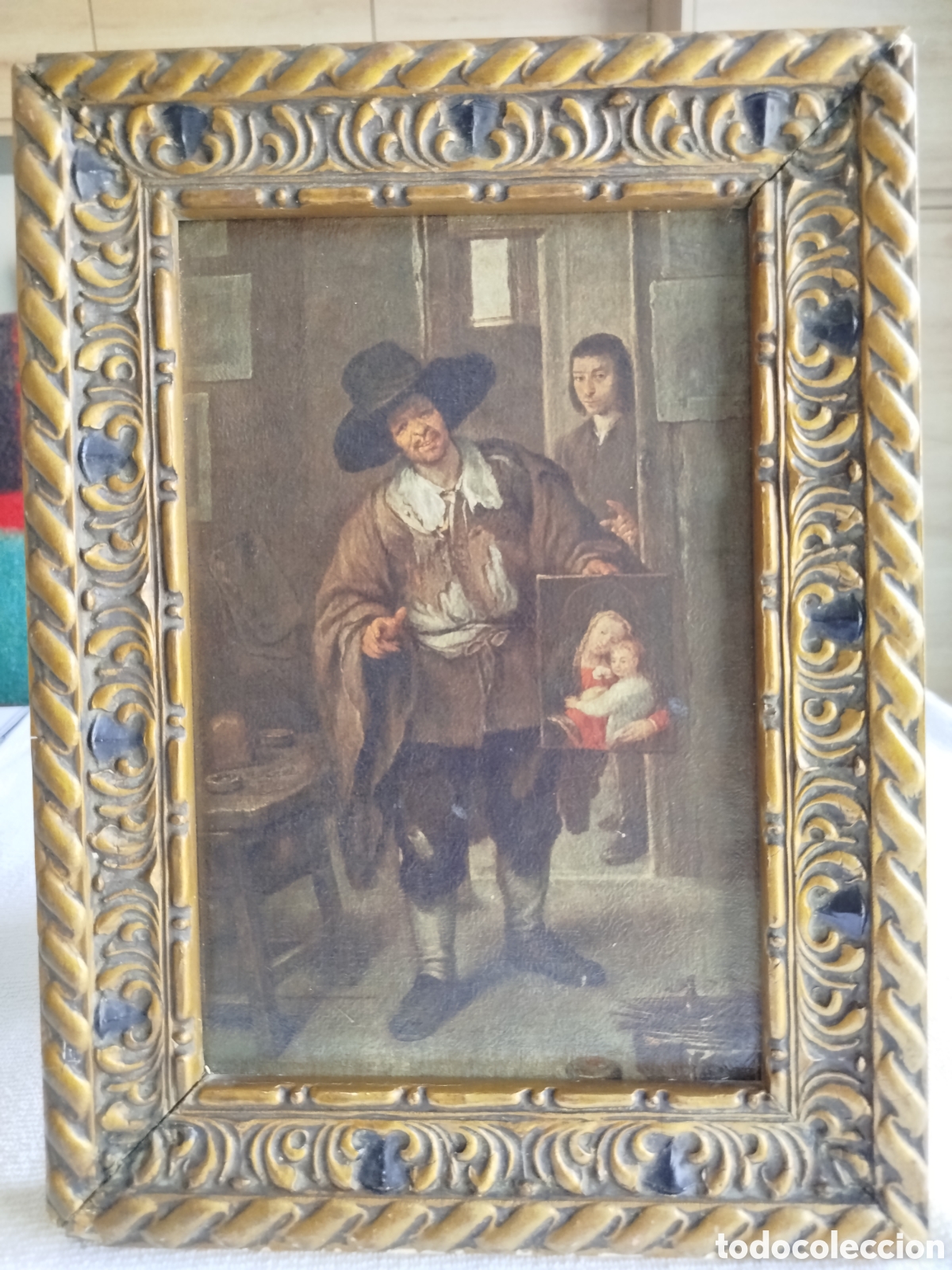 Arte: Cuadro antiguo reproducci&oacute;n &rdquo;El comerciante de im&aacute;genes&rdquo; del pintor Jos&eacute; Antolinez (1670).