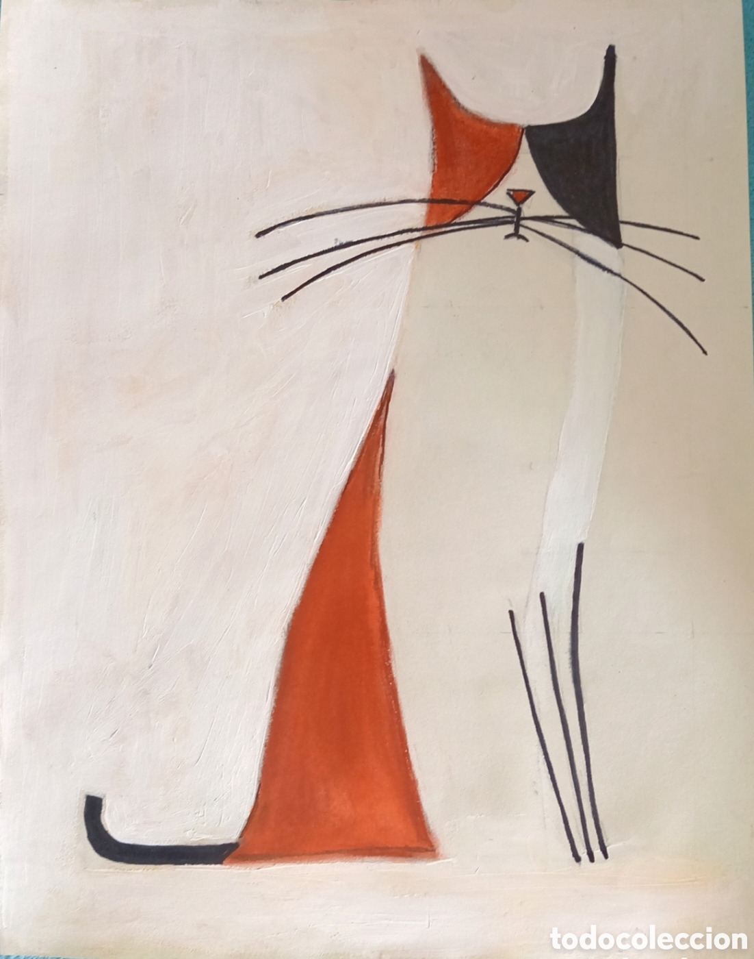 Art: Original pintura gato trazos (17) (T&eacute;cnica mixta acr&iacute;lico, rotulador) sobre papel de dibujo 36cmx27,