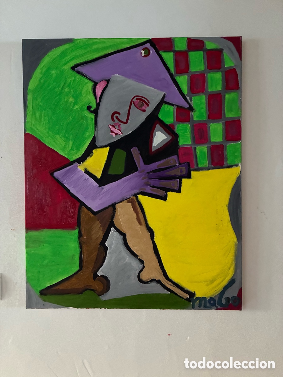 Arte: Arlequ&iacute;n con m&aacute;scara en mano - Foto 1