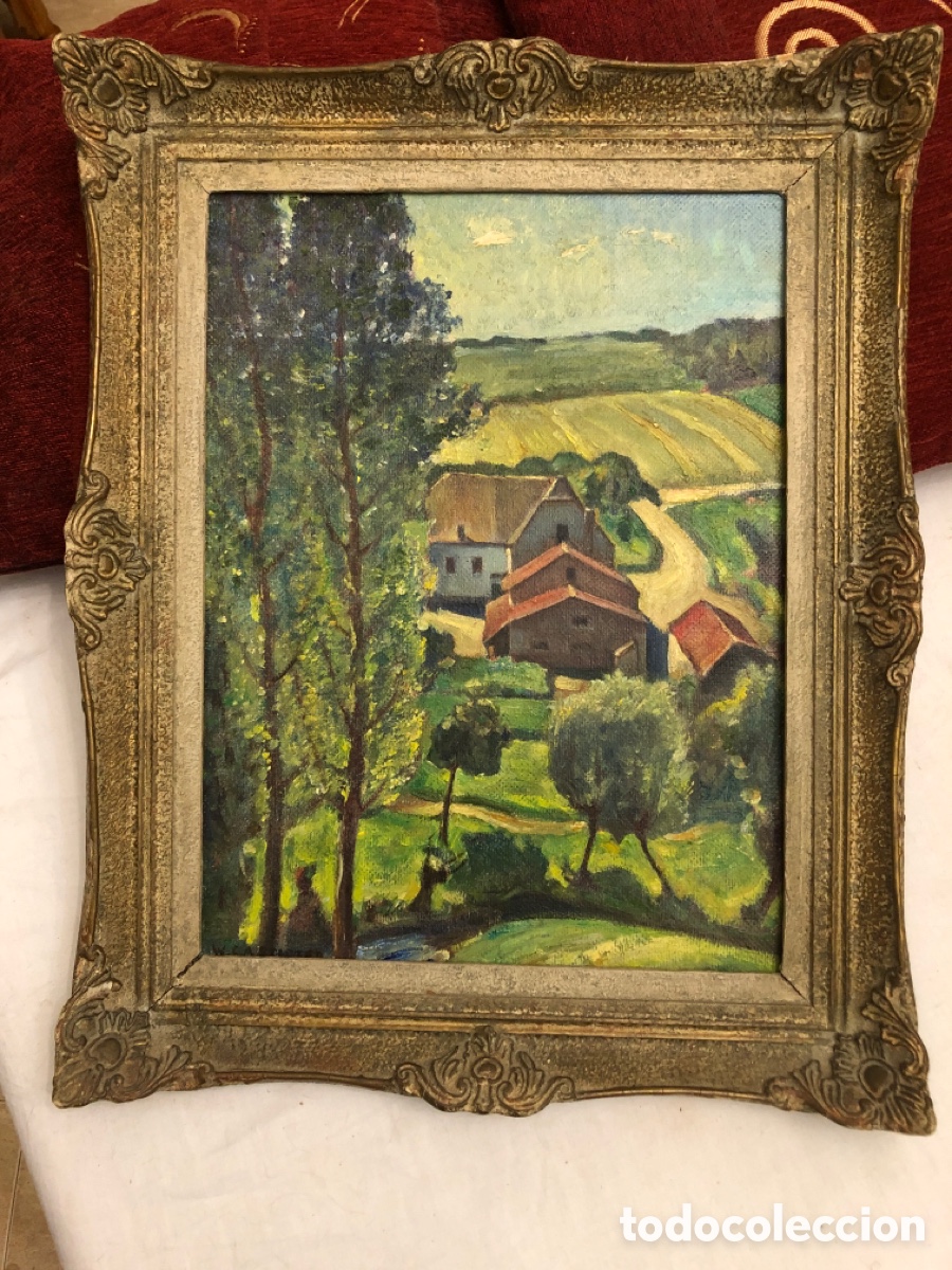 Arte: &Oacute;leo antiguo firmado &ldquo;W. Castier / Casticier&rdquo; &ndash; paisaje rural &ndash; marco origin