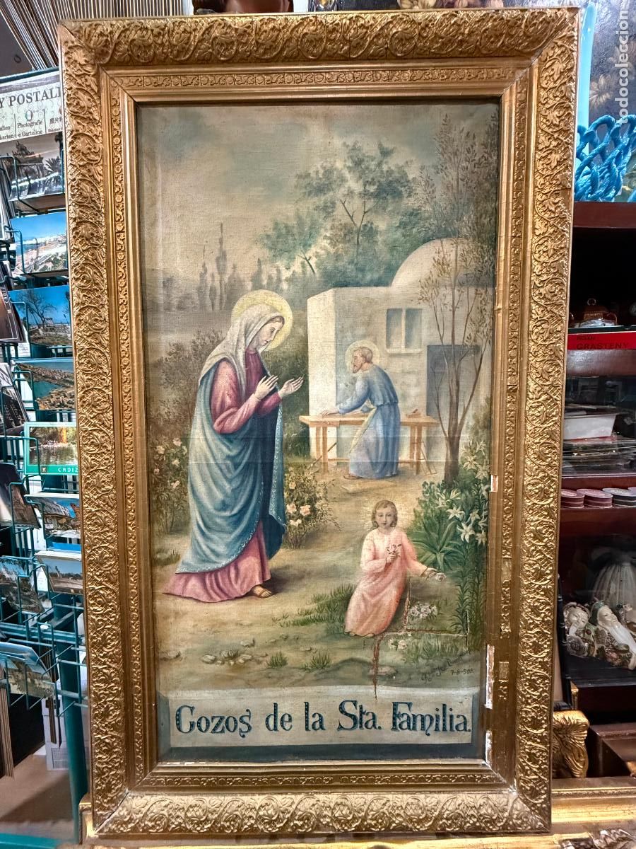 Arte: OLEO SOBRE LIENZO SAGRADA FAMILIA FIRMADO EN 1908 - MEDIDA MARCO 104X62 CM - RELIGIOSO