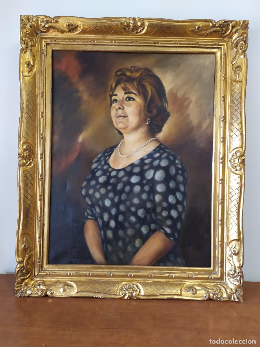 Arte: OLEO SOBRE TELA EN MARCO DORADO, RETRATO-AUTOR MERINO?-PINTURA SE&Ntilde;ORA-MEDIDAS 80cmX75cm