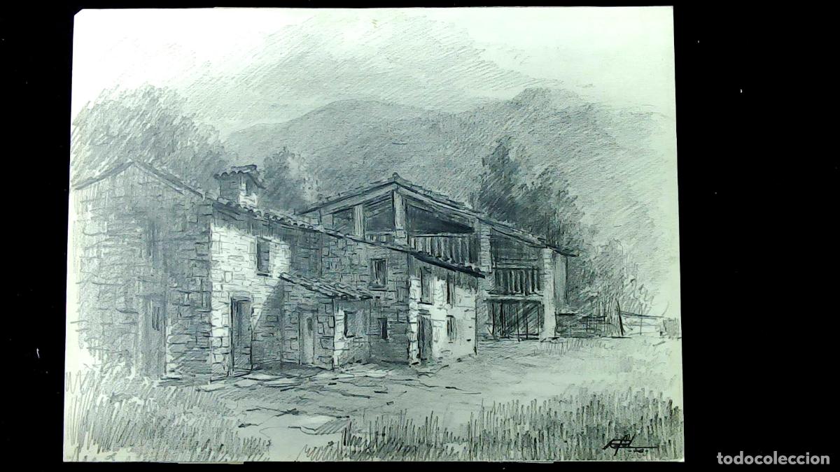 Arte: Rafel - Casa de piedra rustica - 45x33 cm - Dibujo