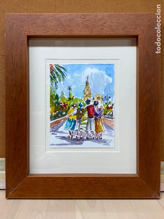 Arte: acuarela huertanos en el bando de la huerta de murcia del pintor salvador reales