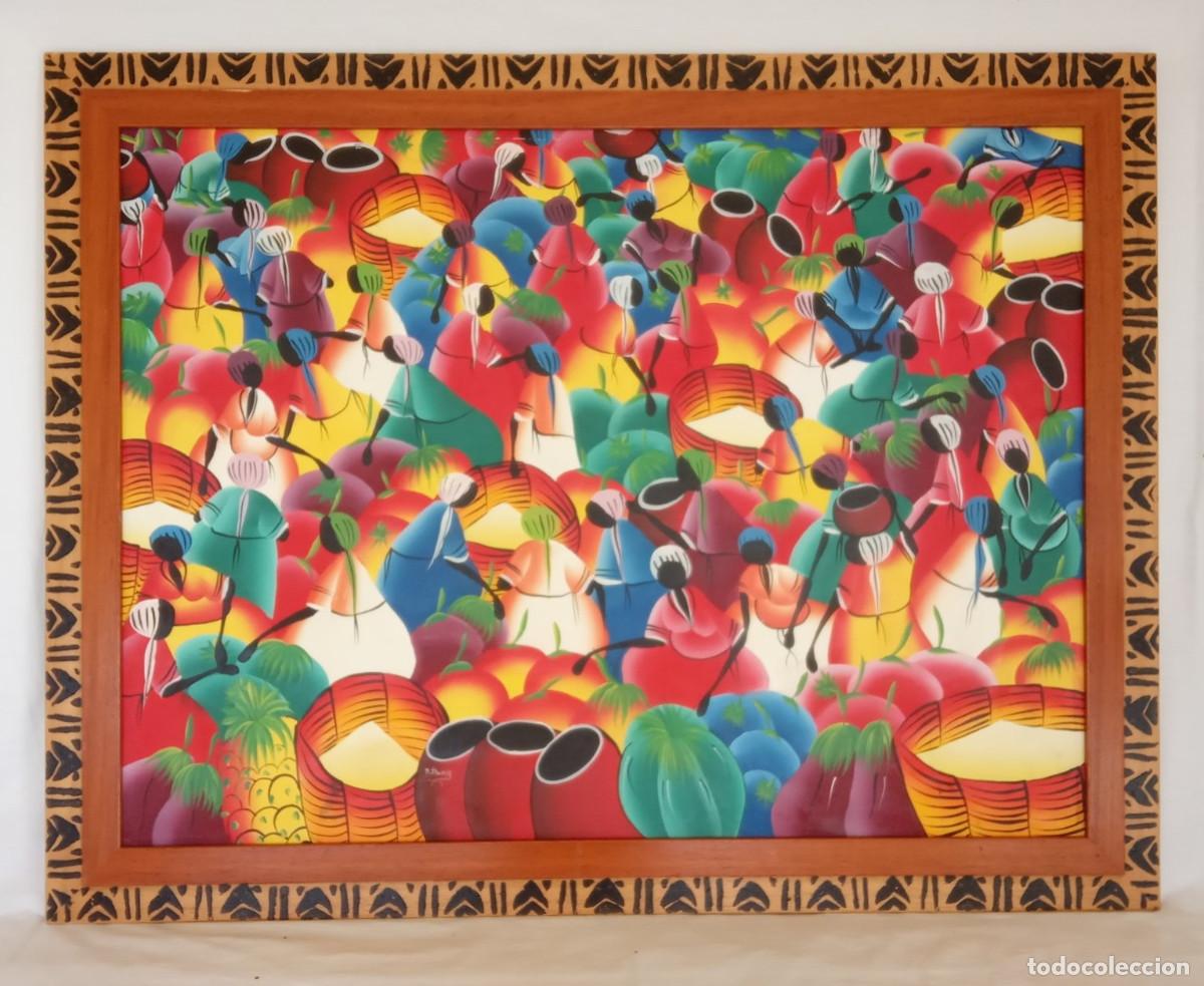 Arte: Cuadro de estilo Naif de la Rep&uacute;blica Dominicana (114x89 cm) &ndash; Enmarcado y firmado