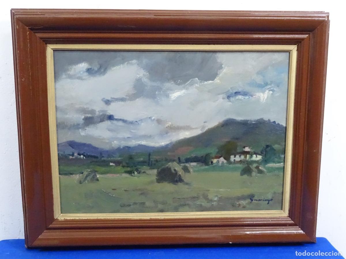 Arte: &Oacute;LEO SOBRE TELA PERE GUSSINYE I GIRONELLA (OLOT 1890-1980). PAISAJE NUBLADO LA GARROTXA.