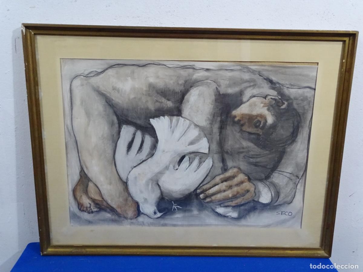 Kunst: T&Eacute;CNICA MIXTA RAFAEL SECO HUMBRIAS (MADRID 1925-2010). HOMBRE CON PALOMA.