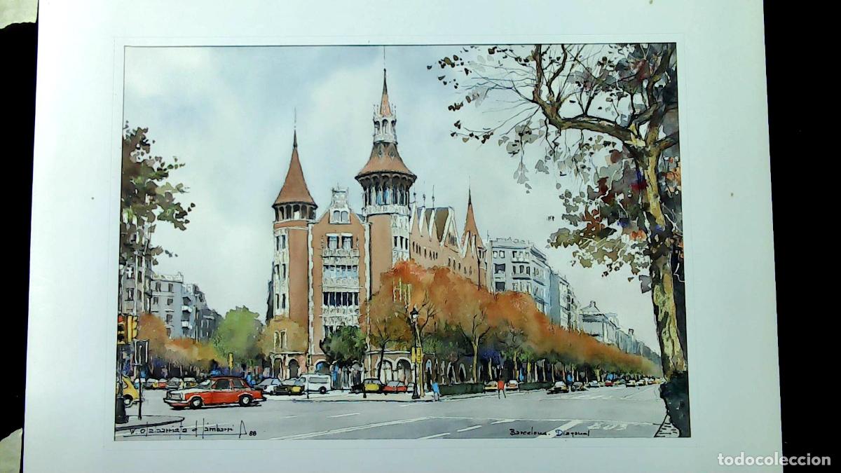 Arte: W Olabarrieta - Catedral de Barcelona - 70x50 cm - Acuarelas