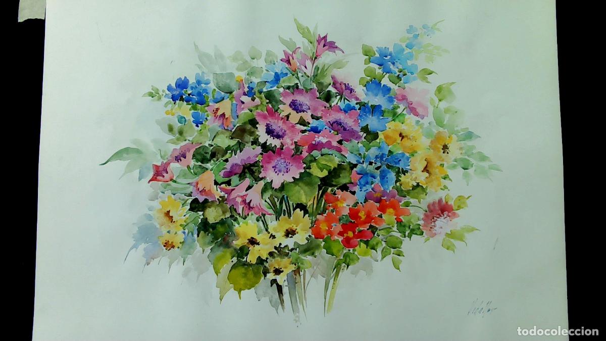 Arte: Vidaller - Ramo de flores multicolores - 70x50 cm - Acuarelas