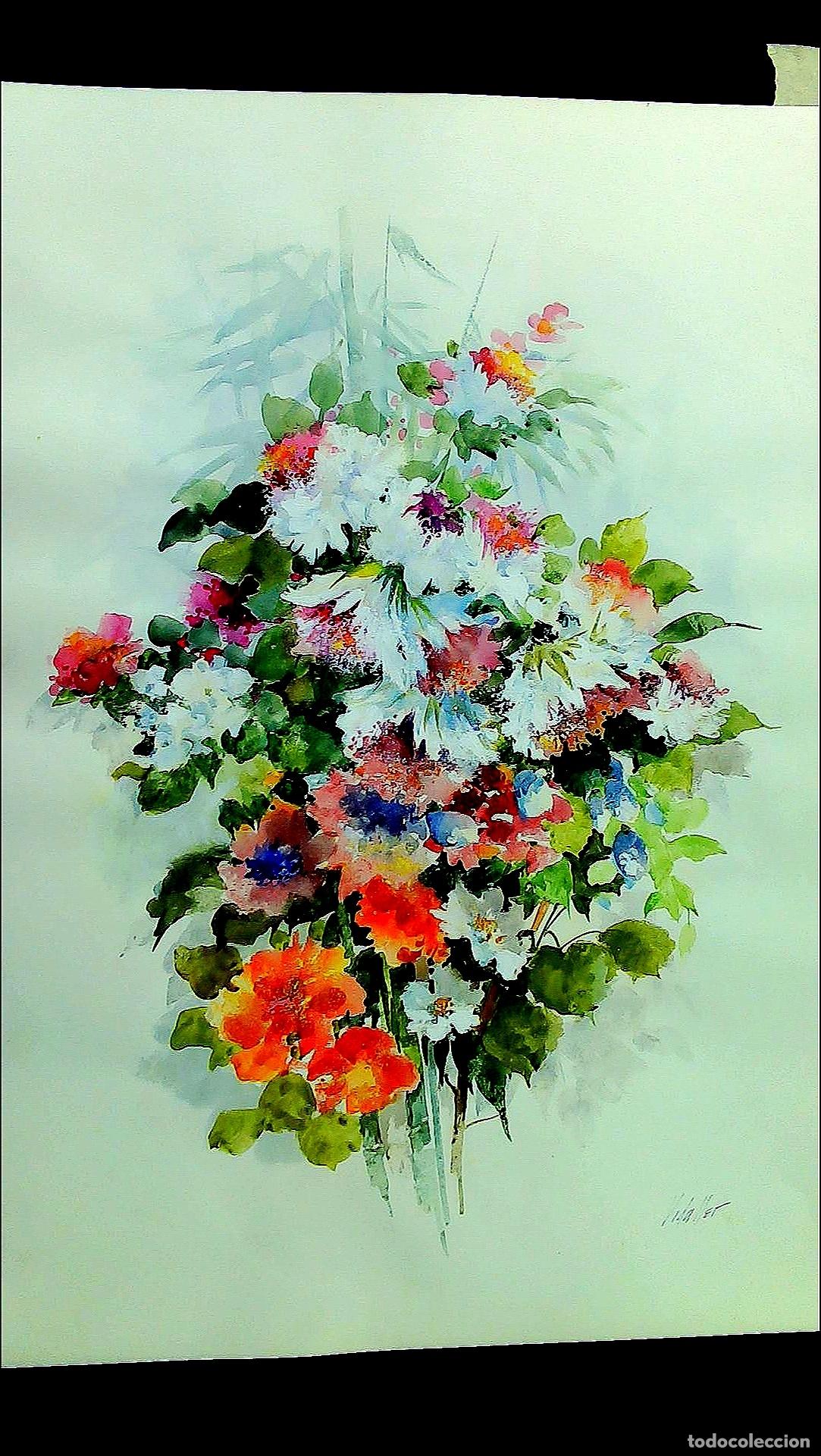 Arte: Vidaller - Ramo de flores multicolores - 70x50 cm - Acuarelas
