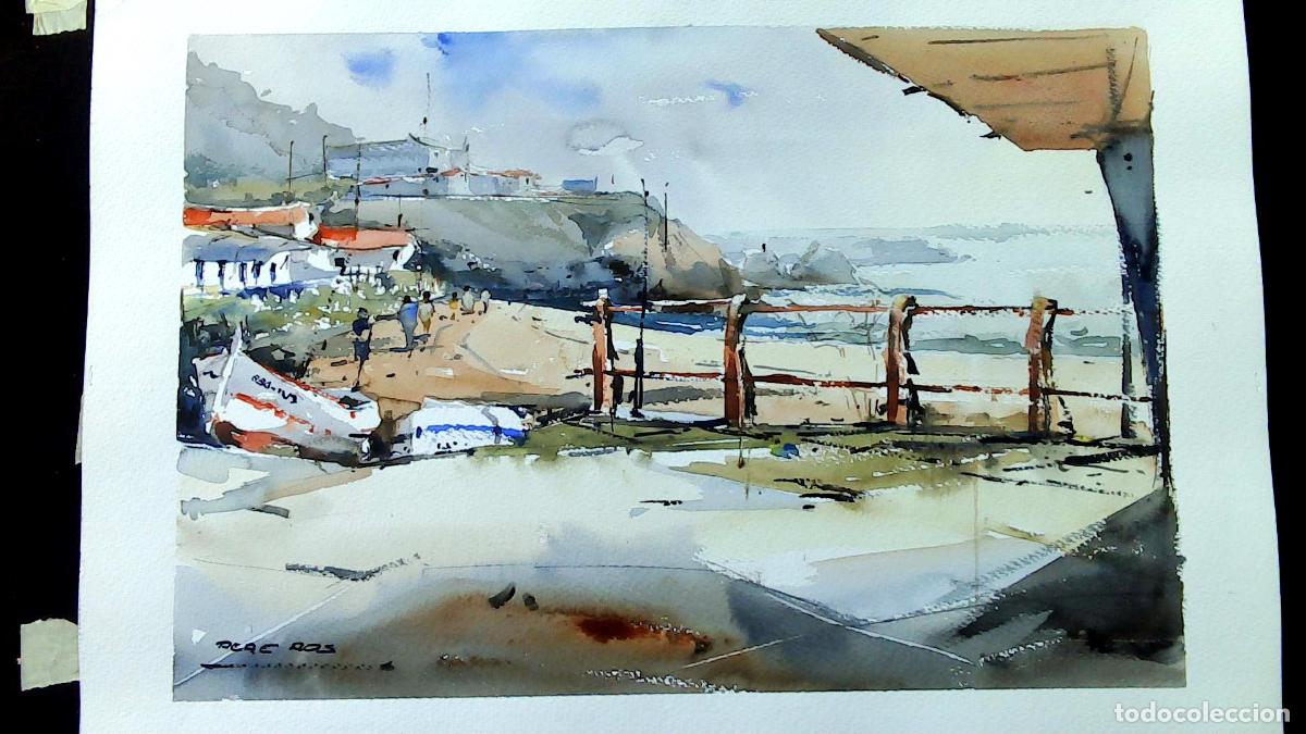 Arte: Pere Ros - Puerto con barcas - 70x50 cm - Acuarelas