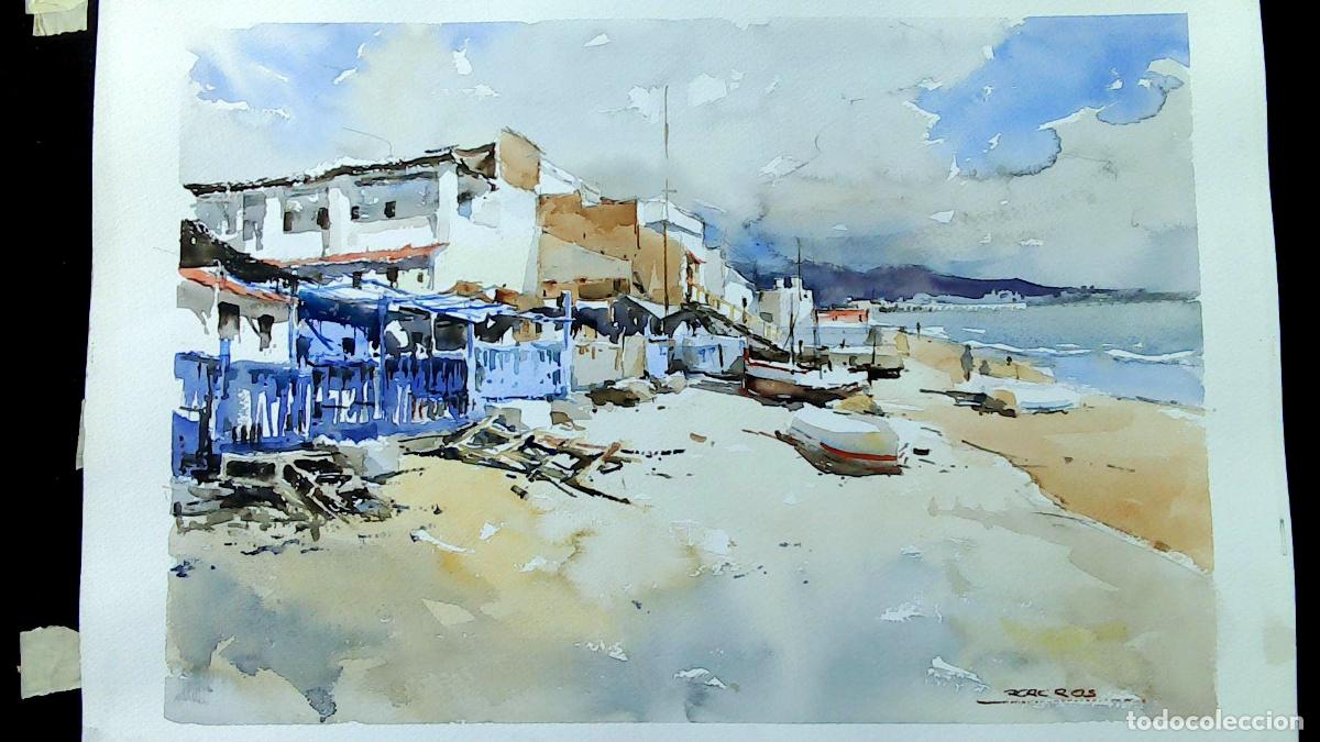 Arte: Pere Ros - Puerto de Barcos - 70x50 cm - Acuarelas