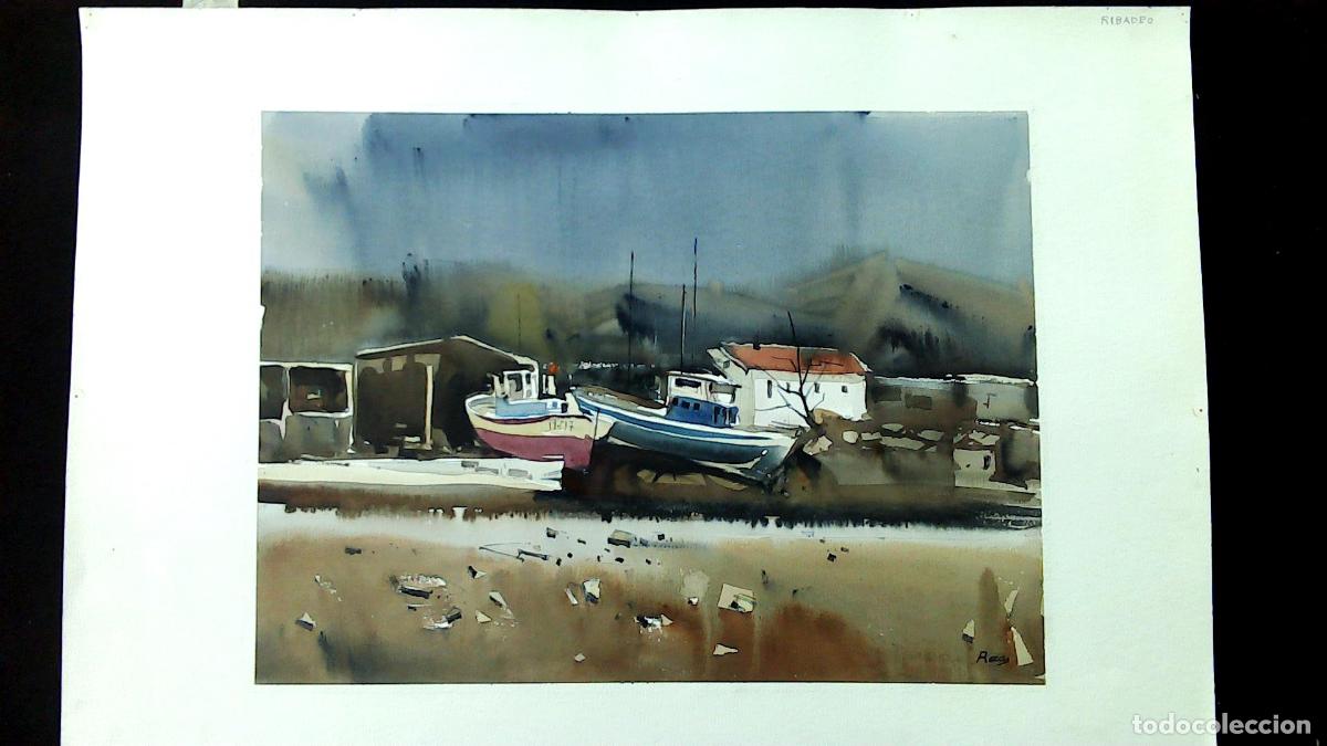 Arte: Rozas - Barcos en la orilla - 70x50 cm - Acuarelas