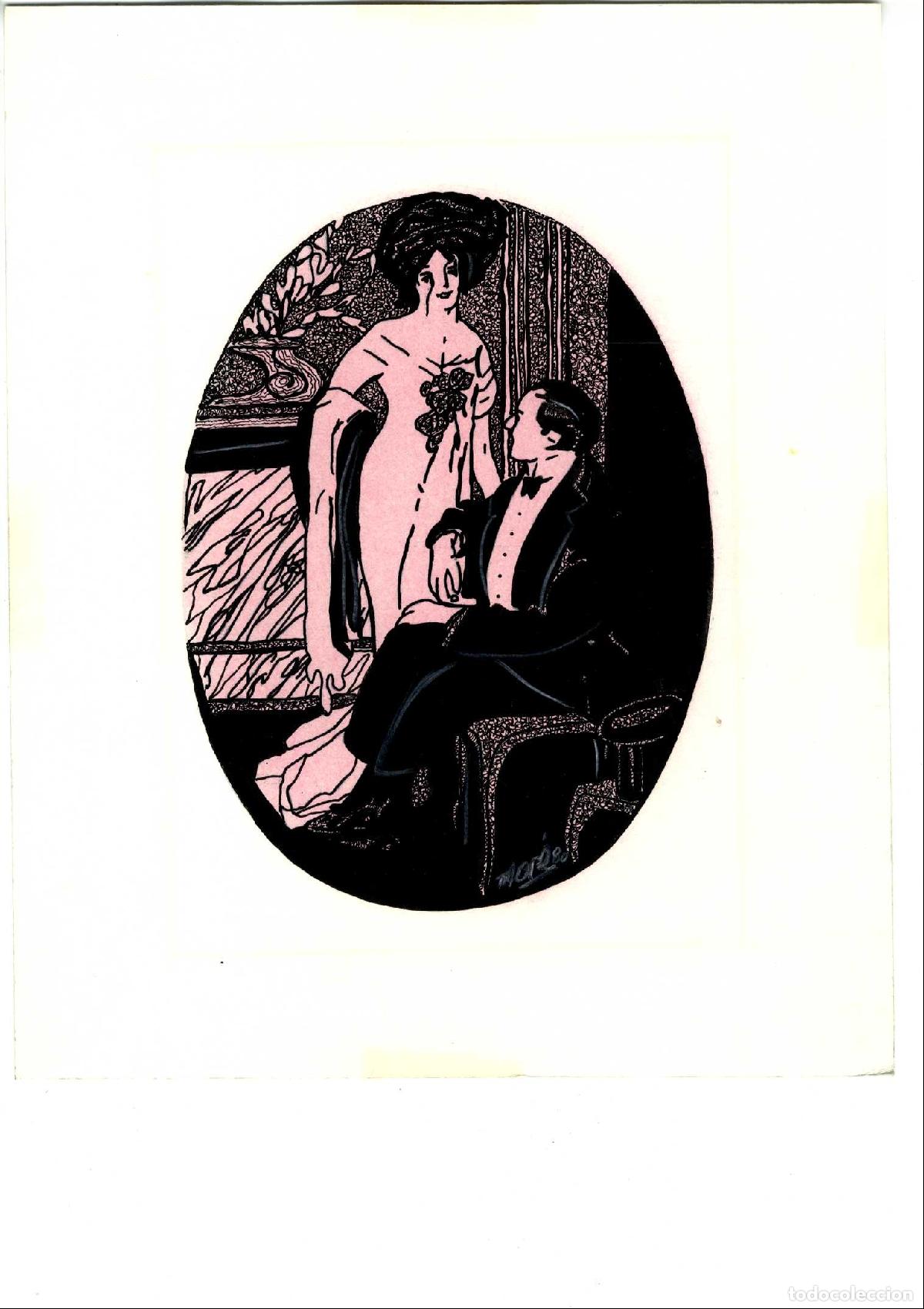 Arte: Mora - Mujer desnuda y hombre sentado - 35x25 cm - Acuarelas