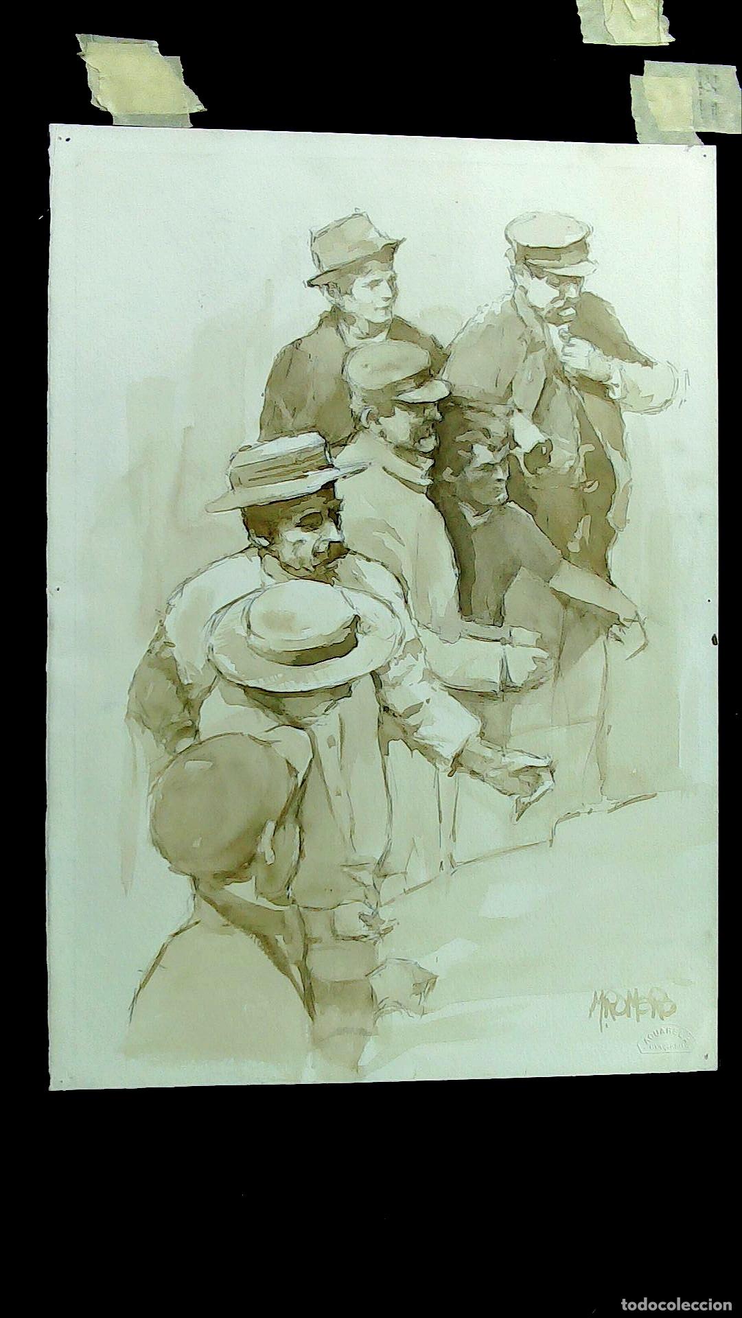 Arte: M Romero - Dos figuras en descanso - 50x35 cm - Acuarelas