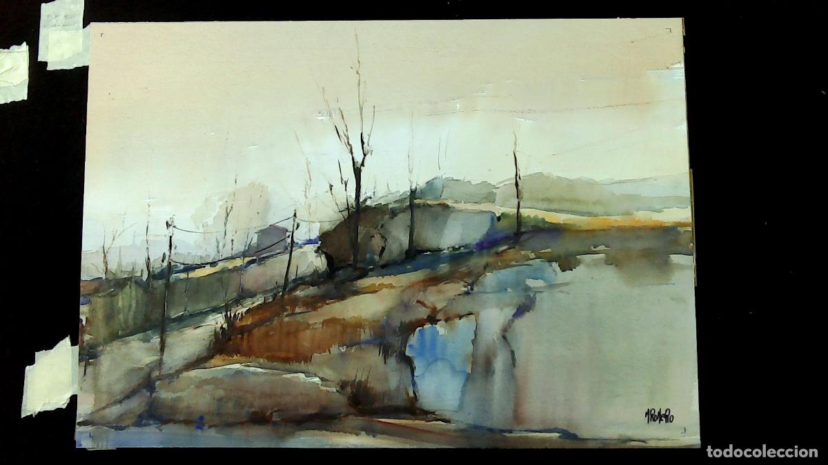 Arte: M Romero - Paisaje con &aacute;rboles secos - 50x35 cm - Acuarelas