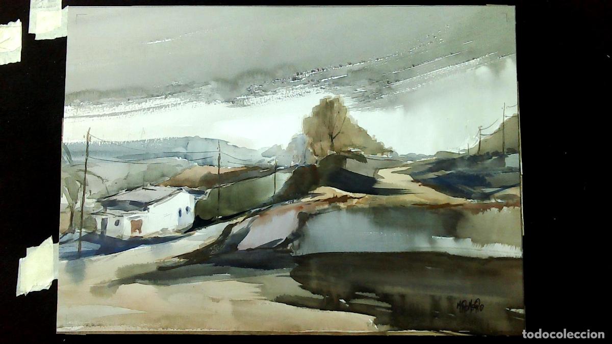 Arte: M Romero - Paisaje con casa blanca - 50x35 cm - Acuarelas