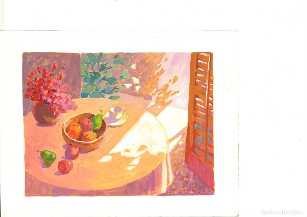 Arte: Luis Amer - Frutas en la mesa - 35x25 cm - Acuarelas