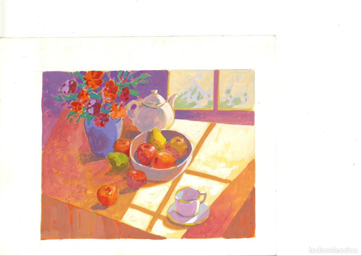 Arte: Luis Amer - Frutas y florero sobre mesa - 35x25 cm - Acuarelas