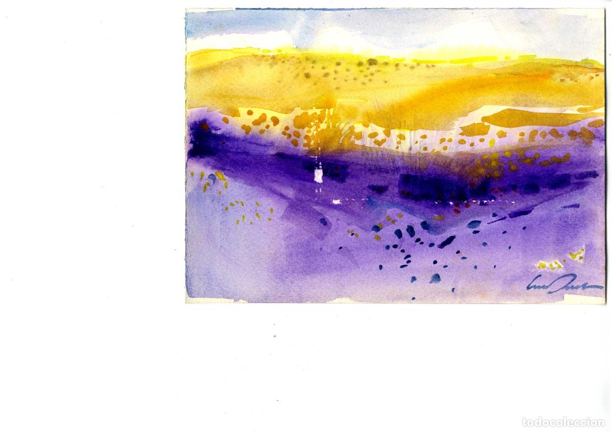 Arte: Luis Amer - Paisaje de colinas purp&uacute;reas - 22x19 cm - Acuarelas