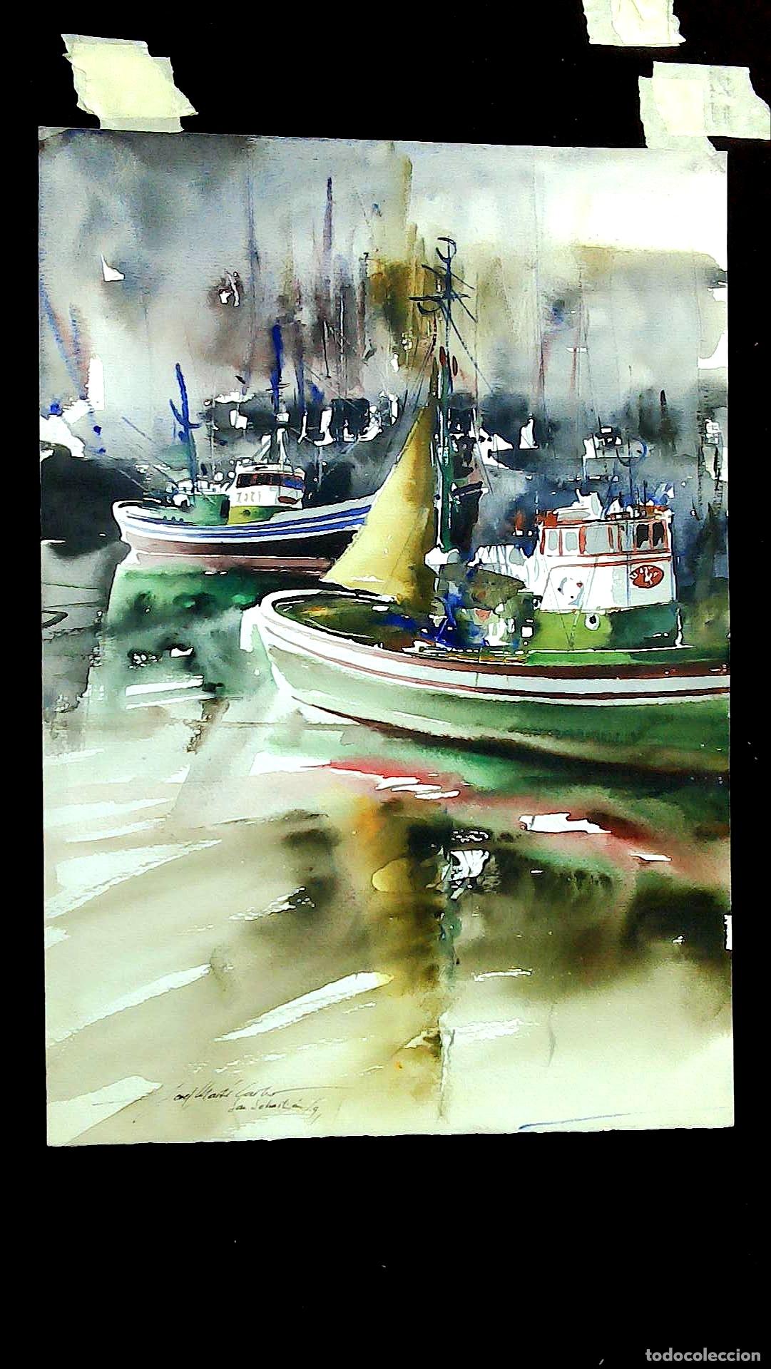 Arte: Josep Marti Carbo - Camino con vehiculos - 50x35 cm - Acuarelas