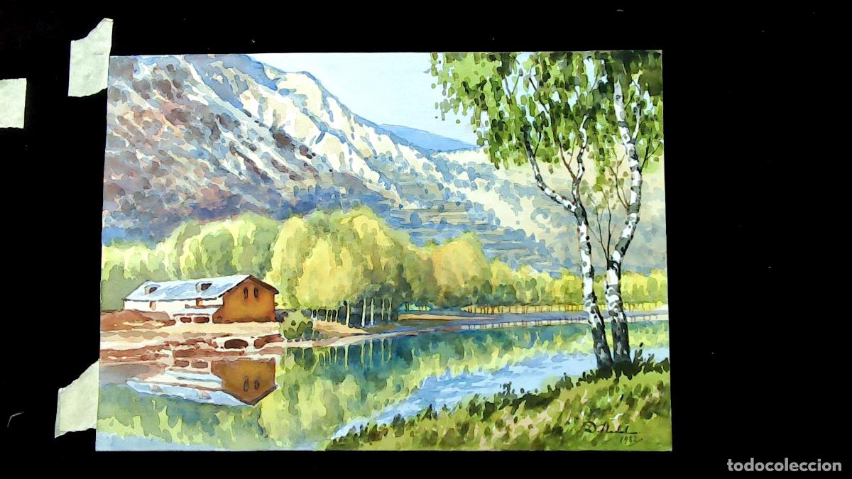 Arte: Dionisio Nadal - Caba&ntilde;a junto al lago - 50x35 cm - Acuarelas