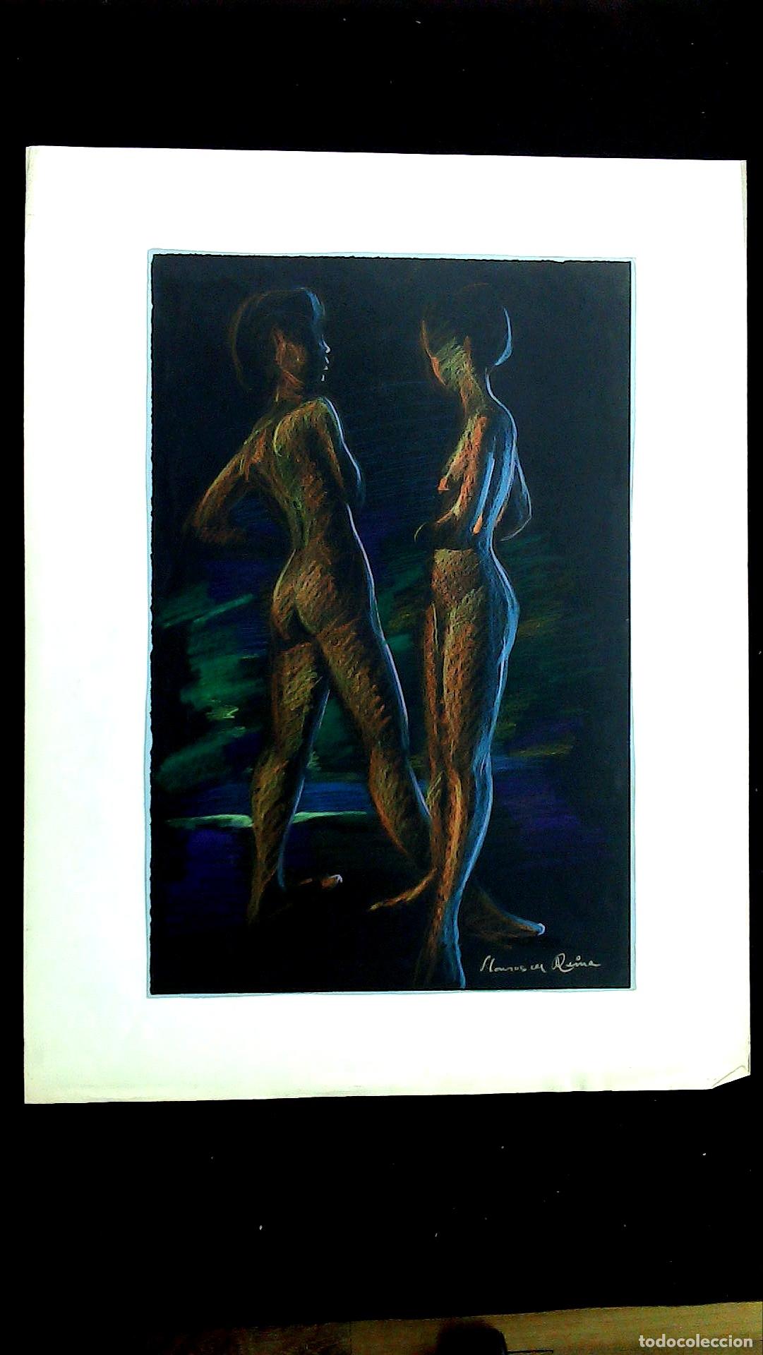Arte: Josep Lloveras y Feliu - Dos figuras masculinas desnudas - 65x50 cm - Acuarelas