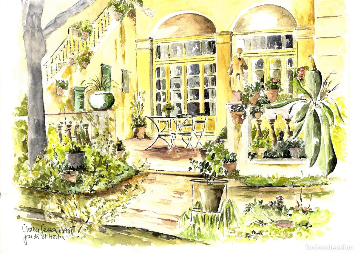 Arte: Joan Serra Melgosa - Patio de casa amarilla - 42x30 cm - Acuarelas