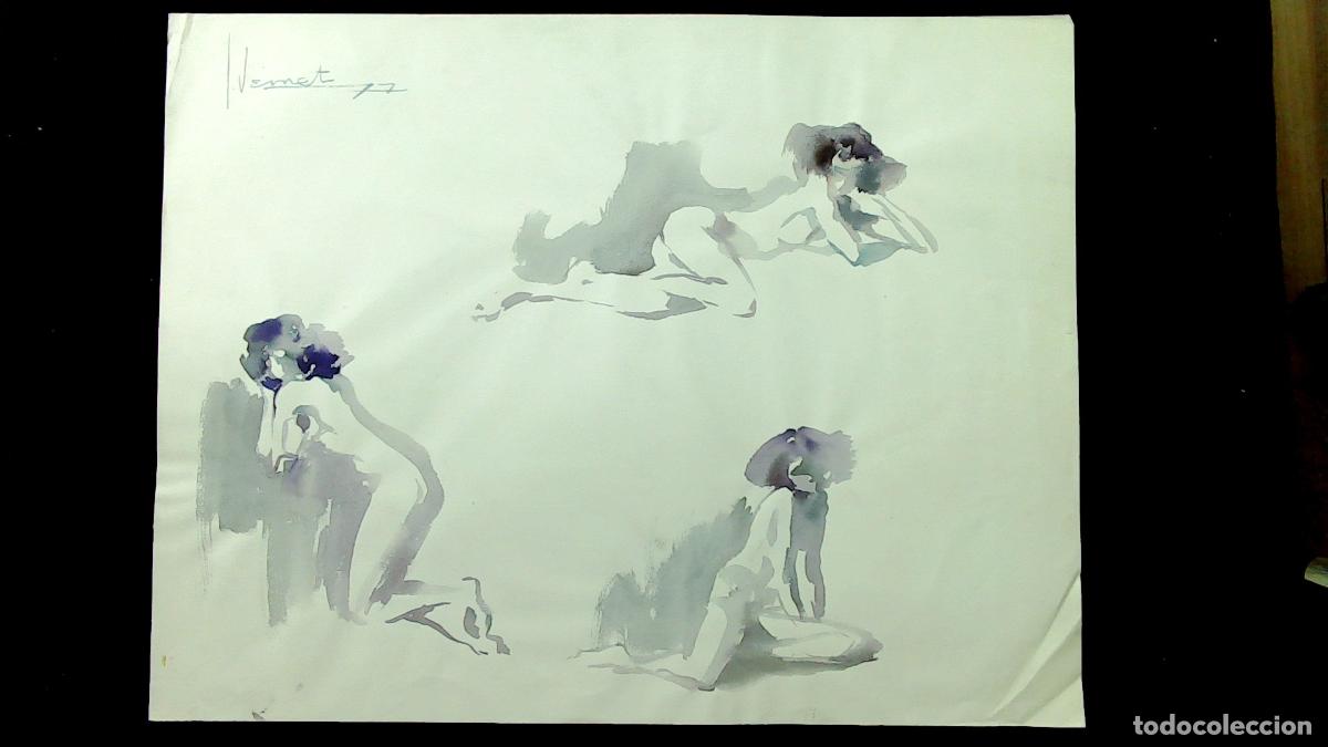 Arte: J Vernet - Tres mujeres desnudas - 70x50 cm - Acuarelas