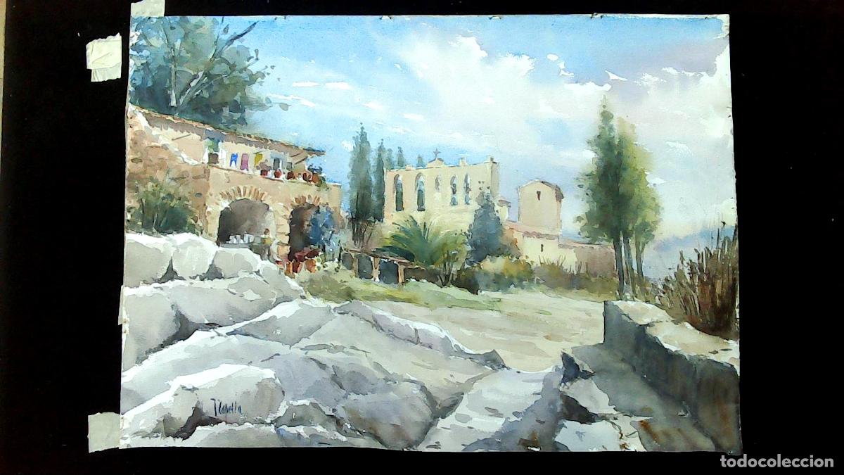 Arte: J Capella - Pintura de paisaje urbano - 55x35 cm - Acuarelas