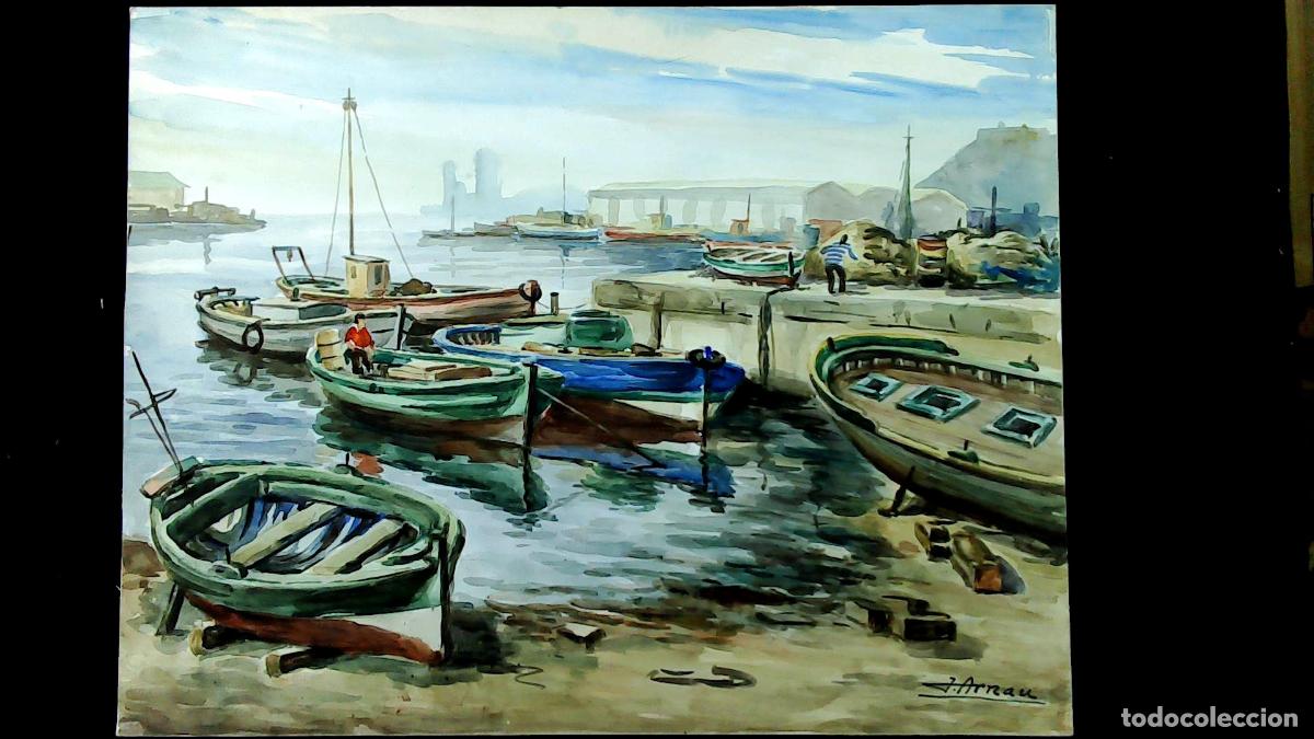 Arte: J Arnau - Barcos en la orilla - 65x50 cm - Acuarelas