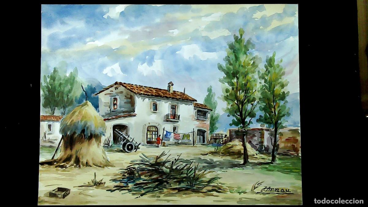 Arte: J Arnau - Casa rural con mont&oacute;n - 65x50 cm - Acuarelas
