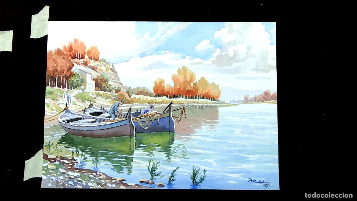 Arte: Dionisio Nadal - Barcos en la orilla - 50x35 cm - Acuarelas