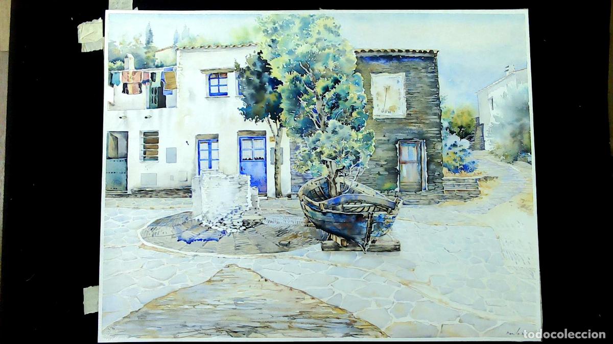 Arte: Danilo Fernandez - Barco en pueblo costero - 65x50 cm - Acuarelas