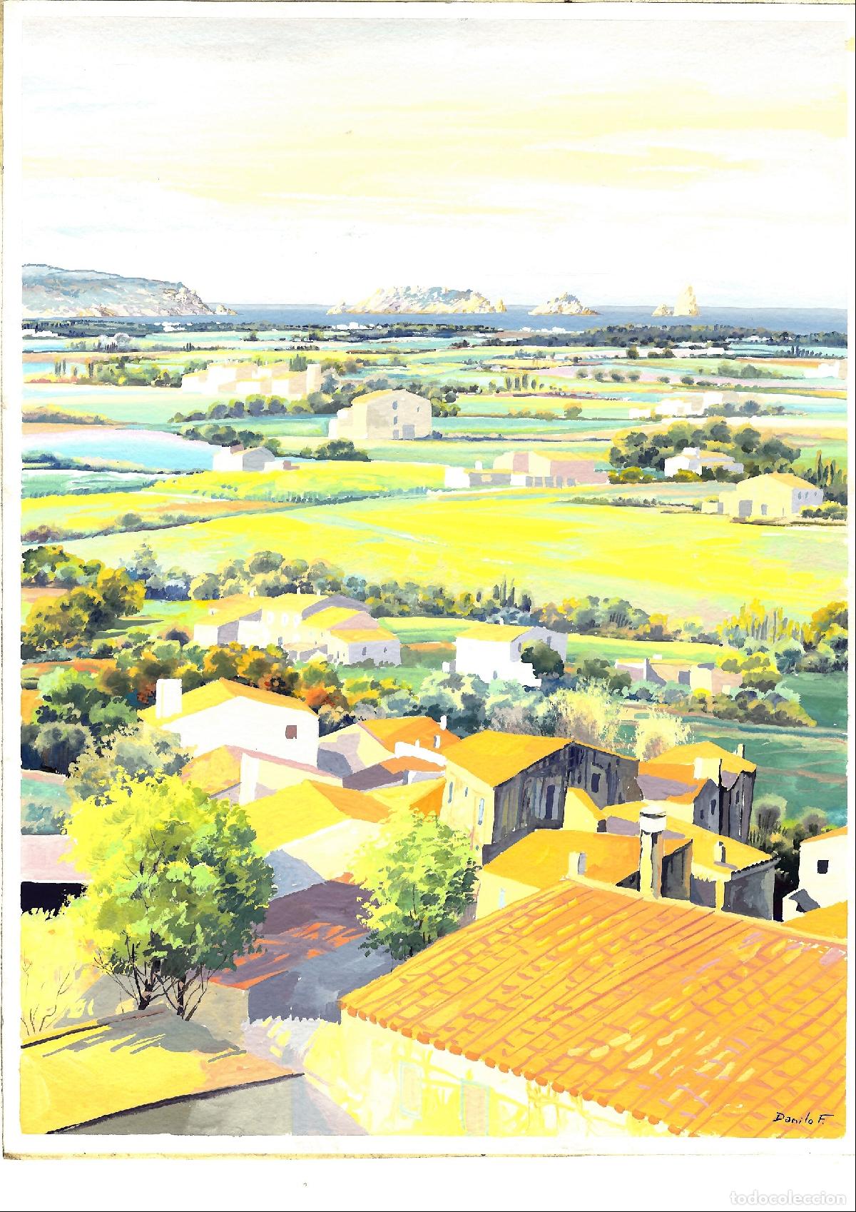 Arte: Danilo Fernandez - Paisaje de pueblo costero - 42x30 cm - Acuarelas