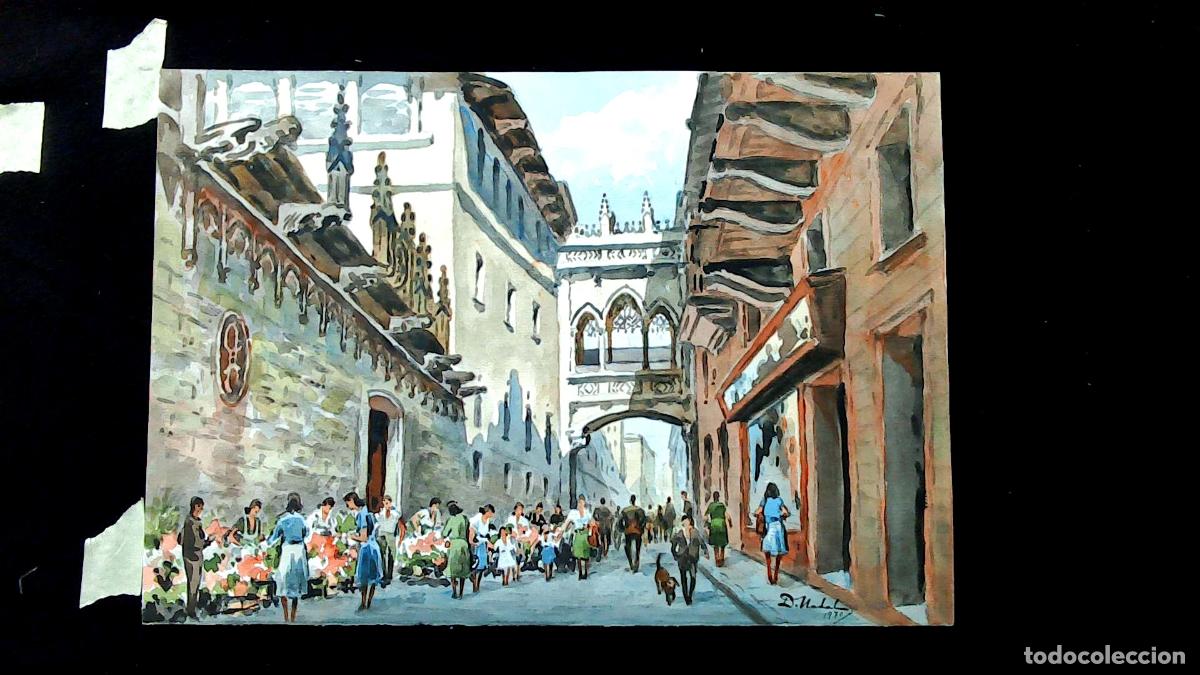 Art: Dionisio Nadal - Vista de calle antigua - 50x35 cm - Acuarelas