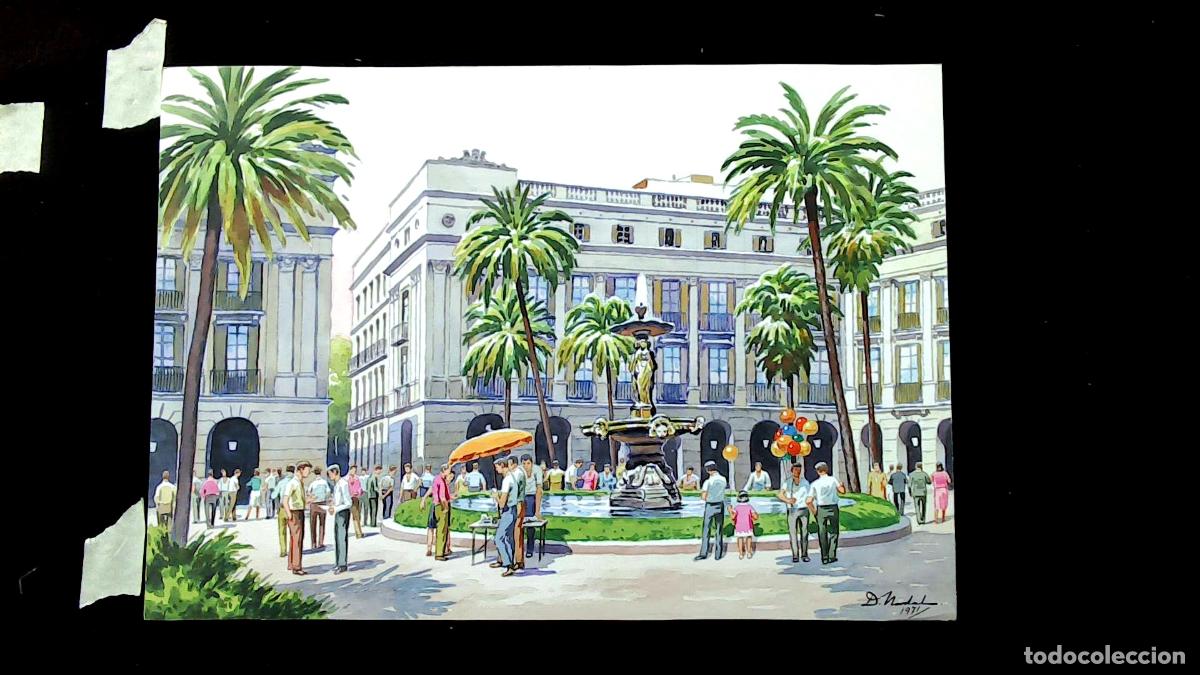 Art: Dionisio Nadal - Fuente con palmeras - 50x35 cm - Acuarelas