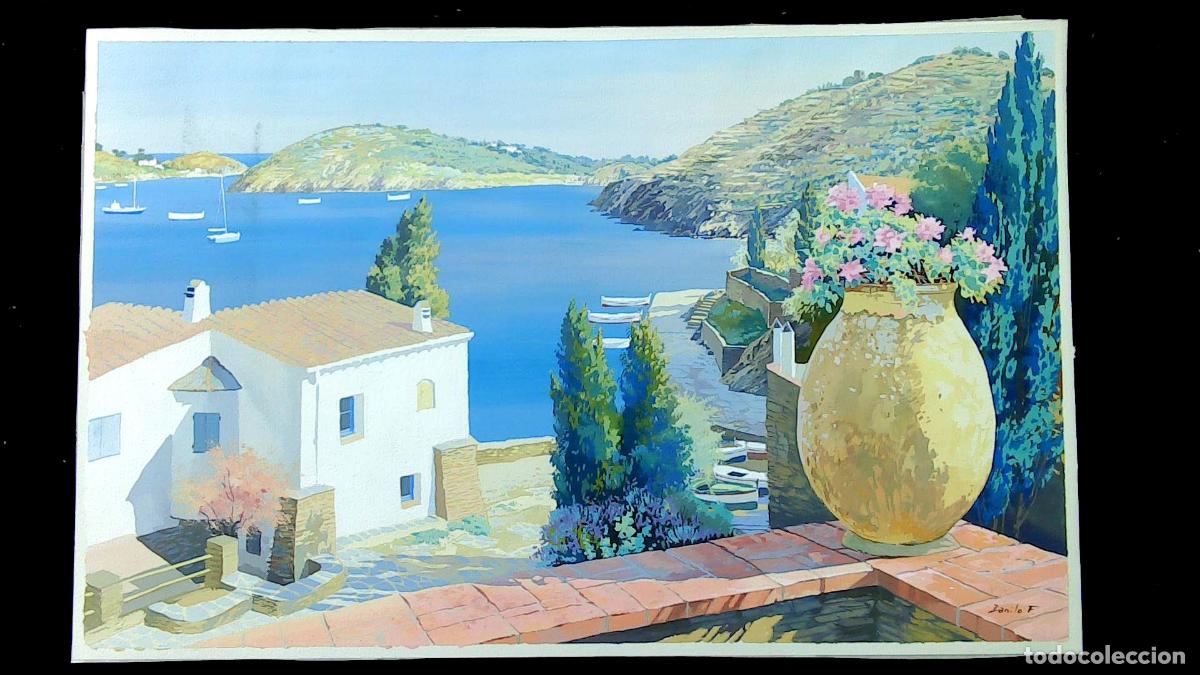 Arte: Danilo Fernandez - Jarr&oacute;n con flores rosadas - 55x35 cm - Acuarelas