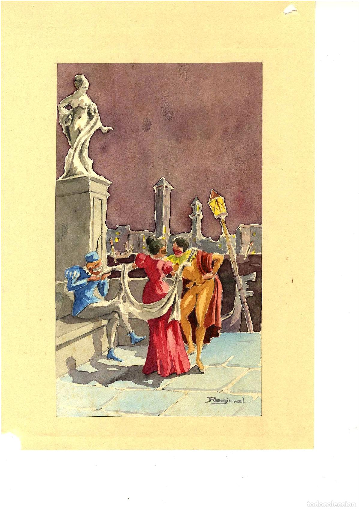 Arte: Anonimo-Ilegible - Caballero con armadura - 28x16 cm - Acuarelas