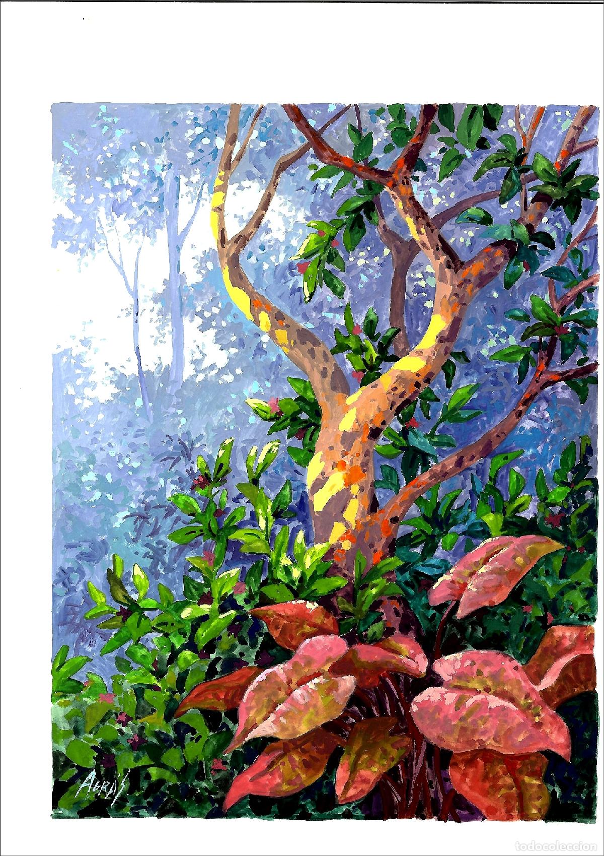 Arte: Agras - Rama en flor de oto&ntilde;o - 35x25 cm - Acuarelas