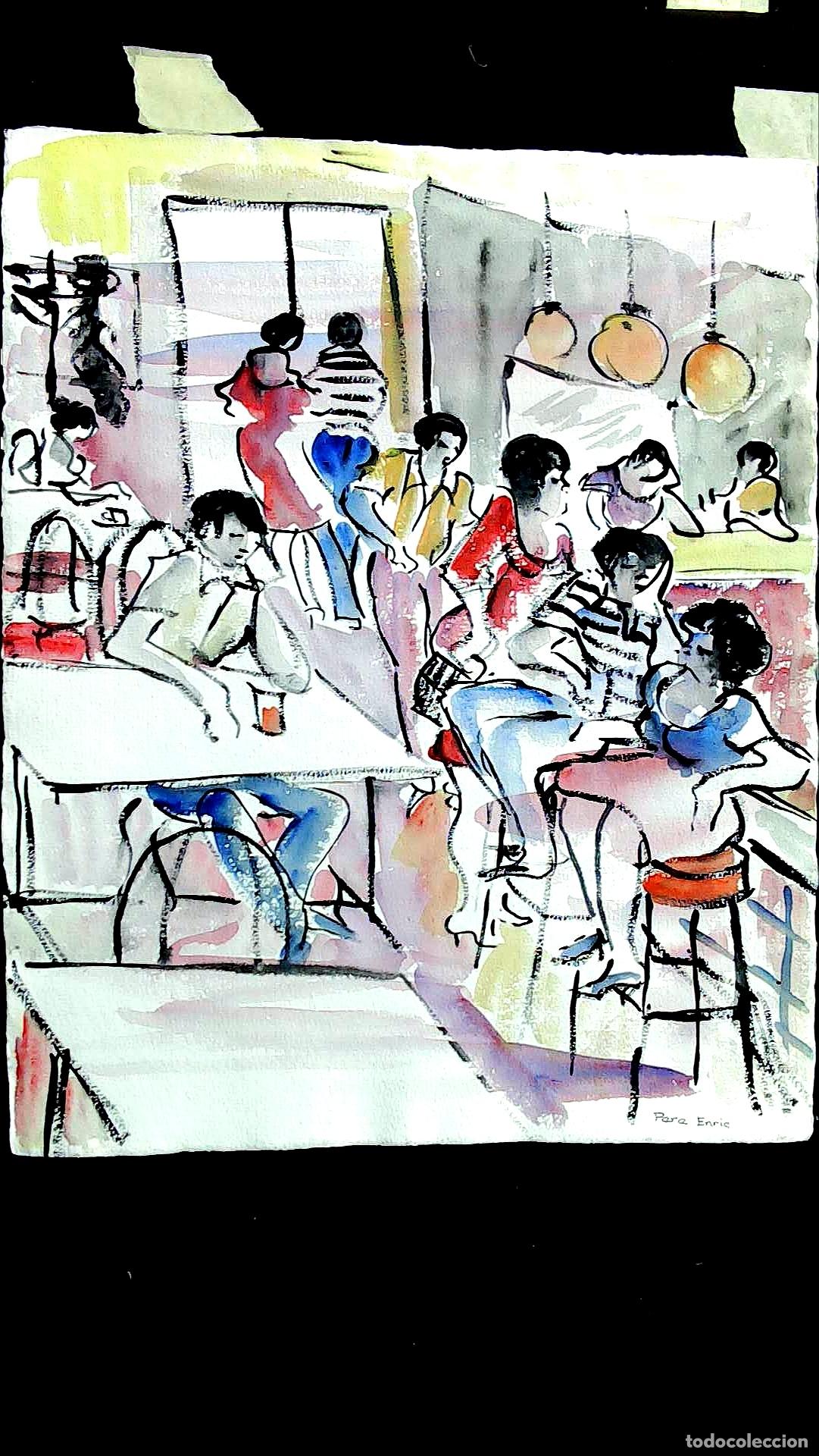 Arte: Anonimo-Ilegible - Personajes en interacci&oacute;n din&aacute;mica - 50x40 cm - Acuarelas