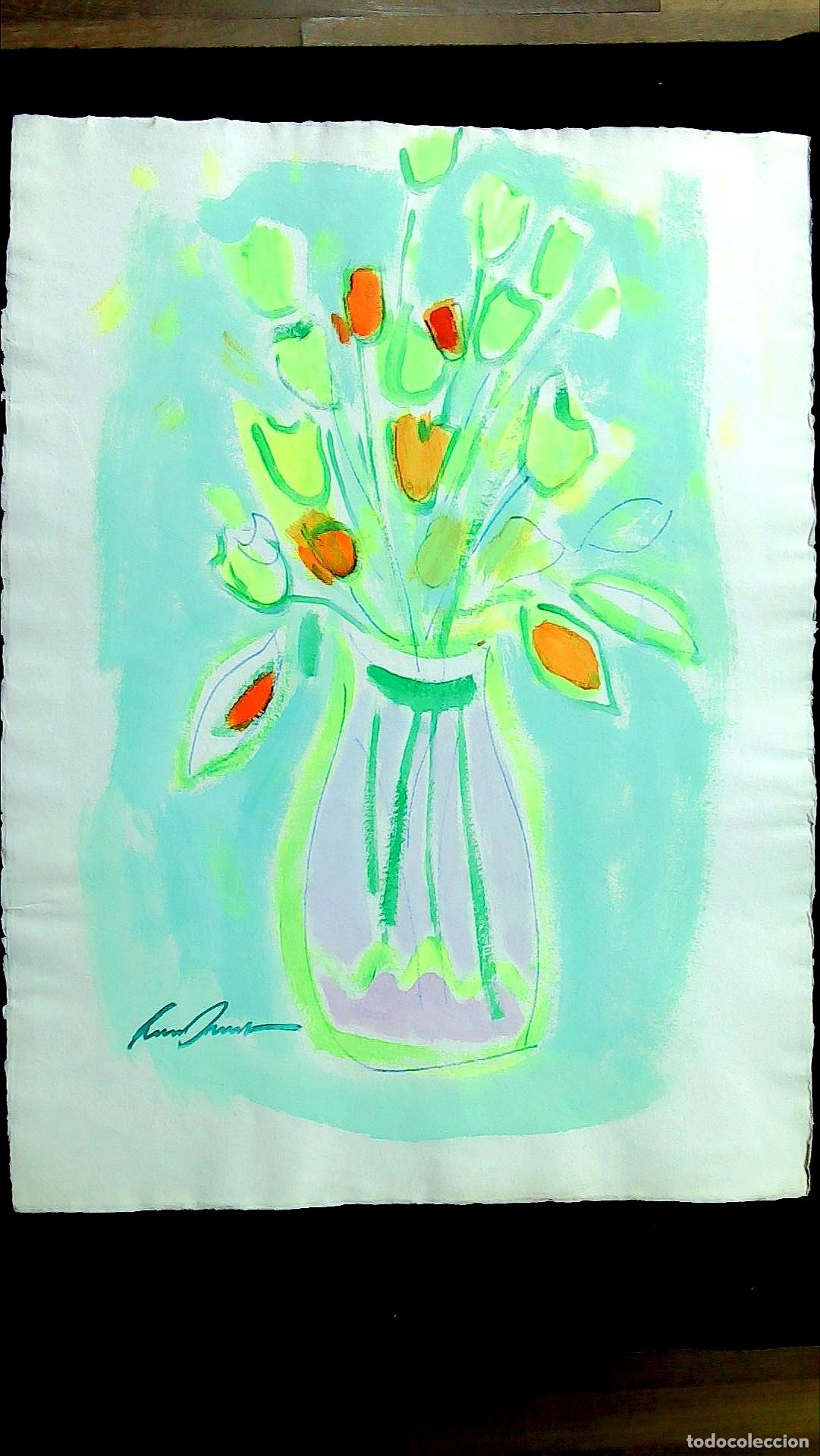 Arte: Luis Amer - Flores en jarr&oacute;n - 70x55 - Acuarela