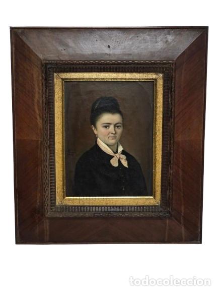 Arte: Bonita Pintura, Retrato de Se&ntilde;ora - &Oacute;leo sobre Lienzo - Firma Michel Revol - S. XIX - Marco Original