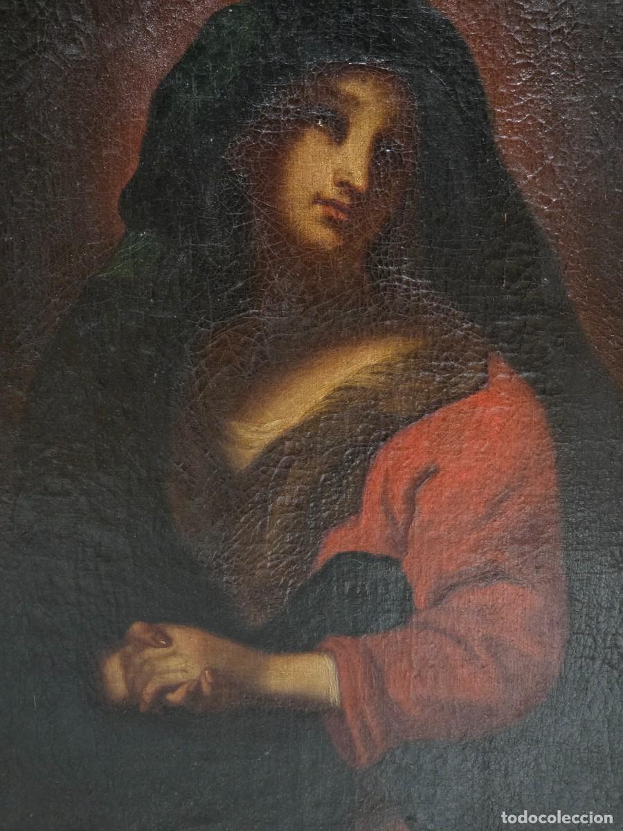 Kunst: Virgen Dolorosa - Escuela Italiana - &Oacute;leo sobre Lienzo - S. XVII - Marco Antiguo - Bonita Cara Manos