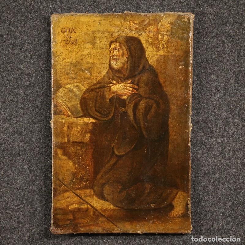 Arte: Pintura italiana antigua de San Francisco de Paula del siglo XVII.