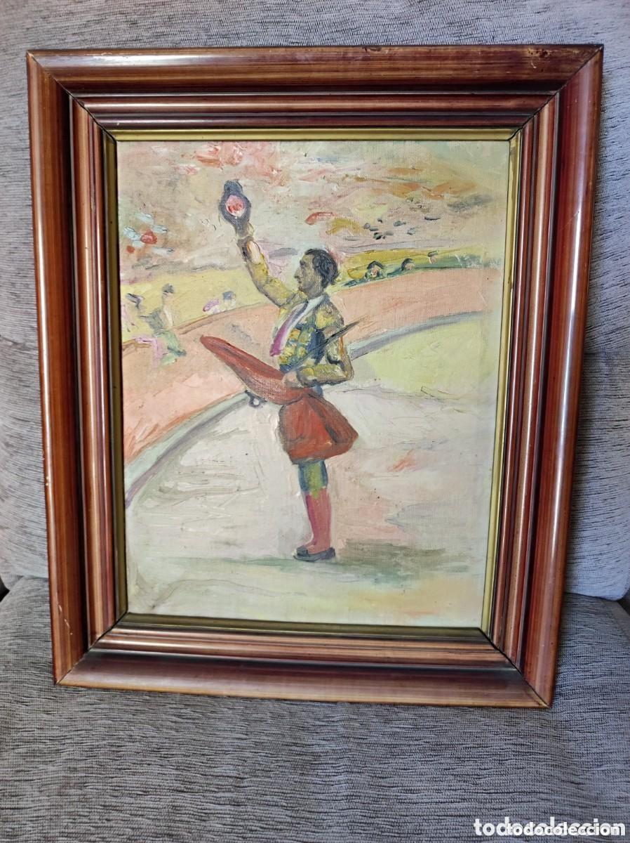 Arte: Antiguo y original cuadro oleo sobre lienzo torero Manolete - toros, tauromaquia