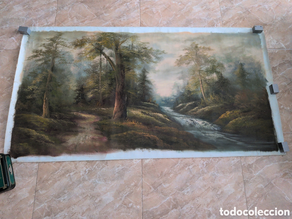 Arte: Antiguo Oleo de gran tama&ntilde;o sobre lienzo paisaje. Firmado por autor