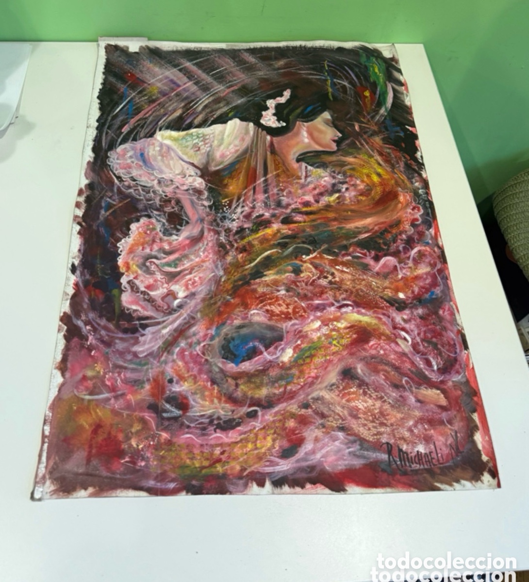 Arte: Oleo sobre lienzo firmado Rasim michaeli . Bailarena de flamenco. Medidas (70X50cm) a&ntilde;os 90.