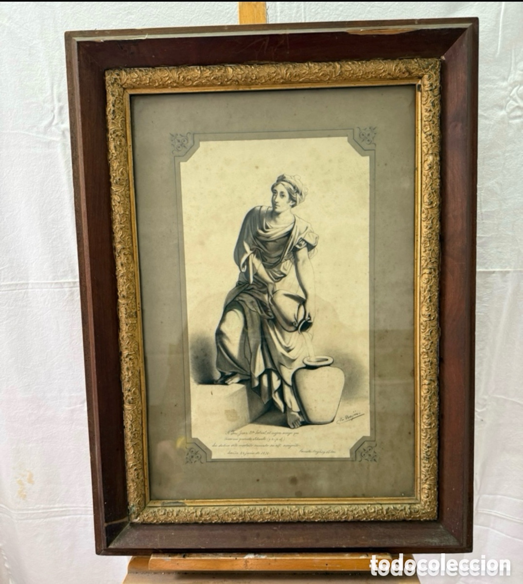 Art: Antiguo dibujo del siglo XIX. Figura cl&aacute;sica femenina. Firmado.medidas (80X60cm)